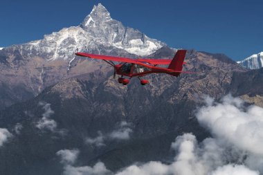 Ultralight uçak Pokhara ve Annapurna bölge üzerinde uçar