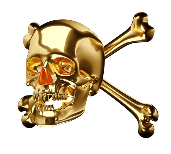 Goldschädel mit Kreuzknochen oder Totenkopf isoliert — Stockfoto