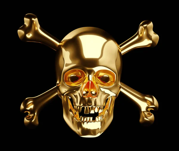 Arany koponya és csontok vagy totenkopf fekete kereszt — Stock Fotó