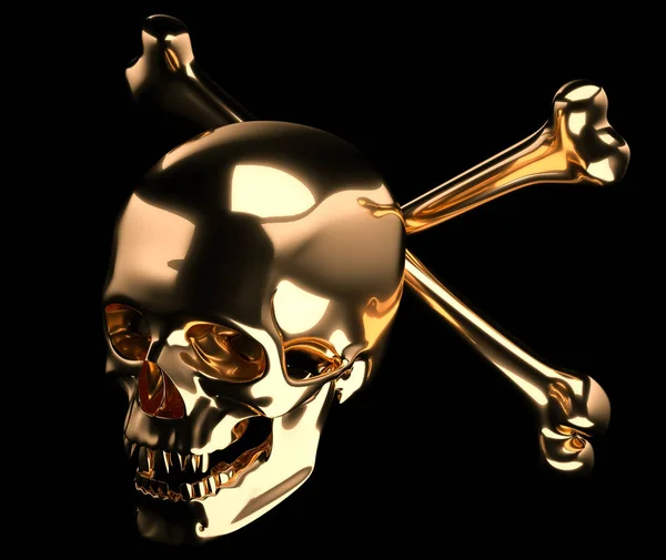 Золотой череп со скрещенными костями или тотенкопфом — стоковое фото