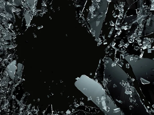 Trozos de vidrio partido o agrietado sobre negro —  Fotos de Stock