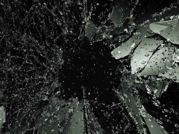 Shattered or demolished glass over black — Stock Photo, Image