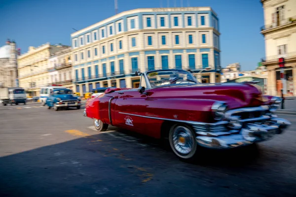 Retro car as taxi with tourist in Havana Cuba — Stok Foto