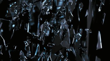 Kırık veya siyah, kırık cam parçaları 3d çizim; 3D render