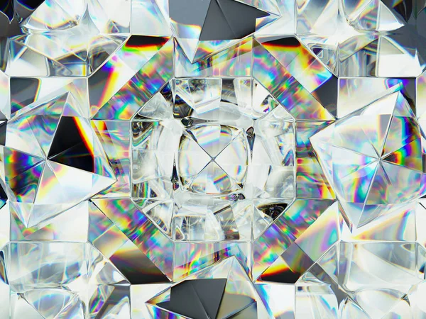 Diamantstruktur Extrem Närbild Och Kalejdoskop Ovanifrån Rund Ädelsten Render Illustration — Stockfoto