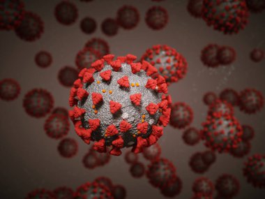 Coronavirus veya Covid-19 hücre salgını virüsü. 3d görüntüleme, 3d illüstrasyon