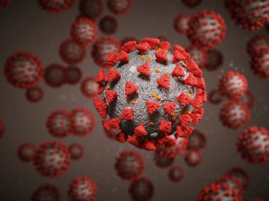Coronavirus veya Covid-19 hücre salgını virüsü. 3d görüntüleme, 3d illüstrasyon