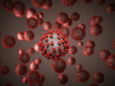 Coronavirus veya Covid-19 hücre salgını virüsü. 3d görüntüleme, 3d illüstrasyon