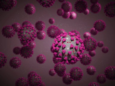 Coronavirus veya Covid-19 hücre salgını virüsü. 3d görüntüleme, 3d illüstrasyon
