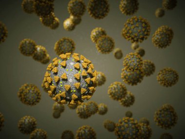 Coronavirus veya Covid-19 hücre salgını virüsü. 3d görüntüleme, 3d illüstrasyon