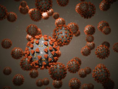 Coronavirus veya Covid-19 hücre salgını virüsü. 3d görüntüleme, 3d illüstrasyon
