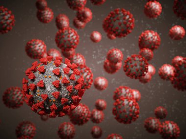 Coronavirus veya Covid-19 hücre salgını virüsü. 3d görüntüleme, 3d illüstrasyon