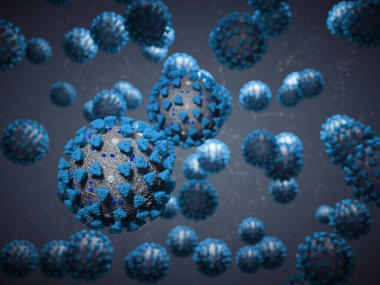 Coronavirus veya Covid-19 hücre salgını virüsü. 3d görüntüleme, 3d illüstrasyon