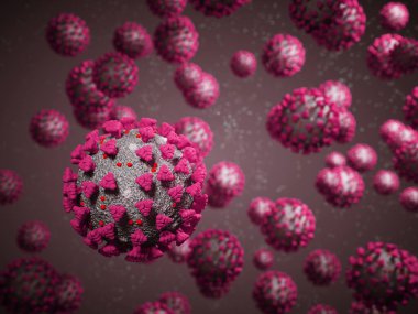 Coronavirus veya Covid-19 hücre salgını virüsü. 3d görüntüleme, 3d illüstrasyon