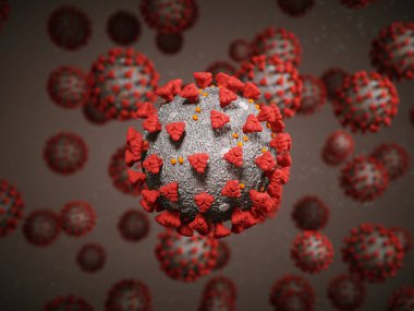 Coronavirus veya Covid-19 hücre salgını virüsü. 3d görüntüleme, 3d illüstrasyon