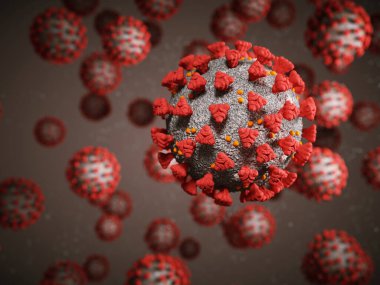 Coronavirus veya Covid-19 hücre salgını virüsü. 3d görüntüleme, 3d illüstrasyon