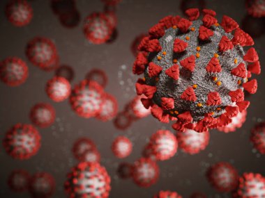 Coronavirus veya Covid-19 hücre salgını virüsü. 3d görüntüleme, 3d illüstrasyon