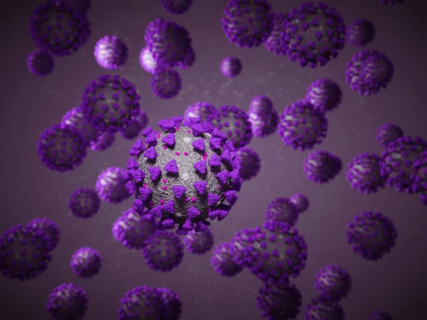 Coronavirus或Covid 19细胞大流行病毒3D渲染 3D说明 — 图库照片