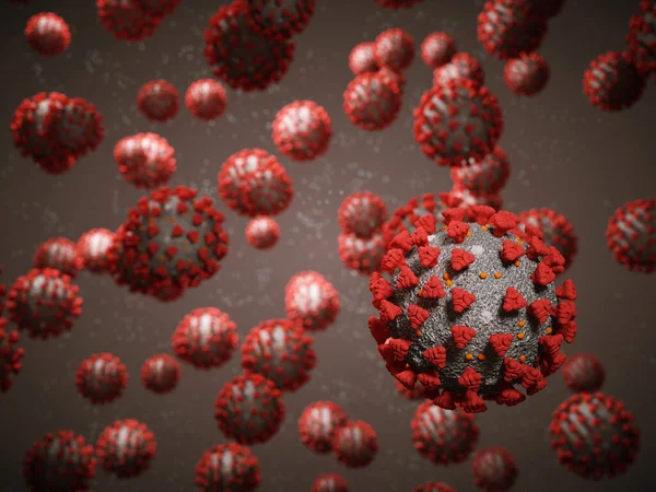 Coronavirus veya Covid-19 hücre salgını virüsü. 3d görüntüleme, 3d illüstrasyon