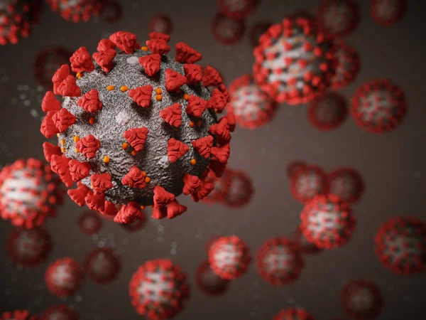 Coronavirus veya Covid-19 hücre salgını virüsü. 3d görüntüleme, 3d illüstrasyon