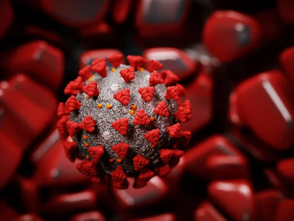 Virus Pandemi Sel Coronavirus Covid Render Ilustrasi — Stok Foto