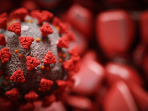 Ковід Коронавірусний Клітинний Пандемічний Вірус Художнім Мілководдям Dof Рендеринг Ілюстрація — стокове фото