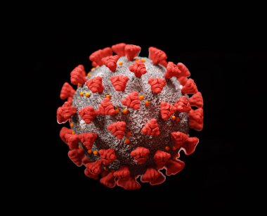 Covid-19 Coronavirus hücre salgını virüsü siyaha izole edildi. 3d görüntüleme, 3d illüstrasyon
