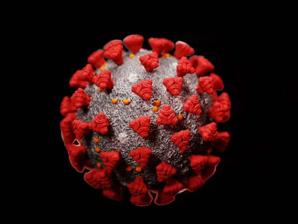 Covid 19コロナウイルス細胞のパンデミックウイルスは黒色で単離された 3Dレンダリング 3Dイラスト — ストック写真