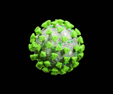 Covid-19 Coronavirus hücre salgını virüsü siyaha izole edildi. 3d görüntüleme, 3d illüstrasyon