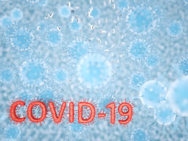 Covid-19 Coronavirus SARS-CoV-2 hücre salgını virüsü. 3d görüntüleme, 3d illüstrasyon