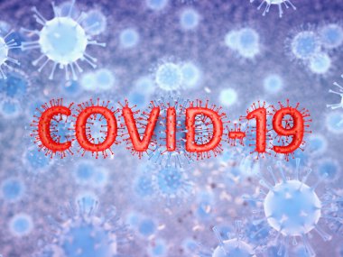 Covid-19 Coronavirus SARS-CoV-2 hücre salgını virüsü. 3d görüntüleme, 3d illüstrasyon