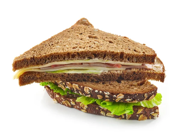Háromszög rozs szendvicset, a kolbász és sajt — Stock Fotó
