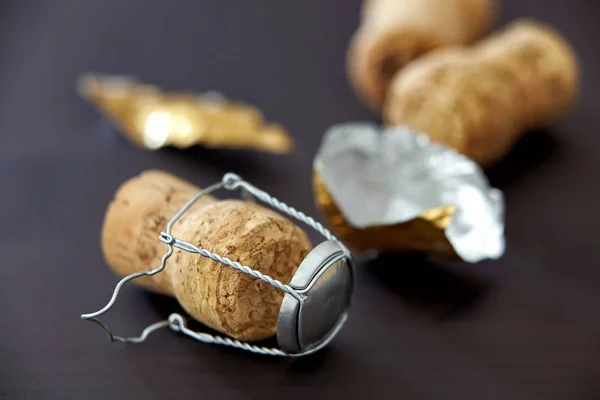 Champagne corks on black background — Stock Photo, Image