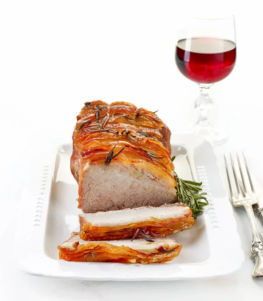 Roasted pork and red wine — Stock Photo, Image