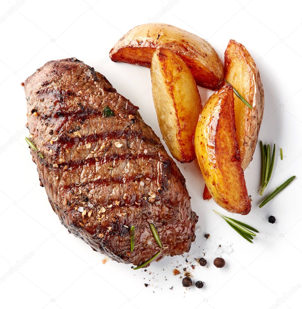 grilled beef steak and potatoes