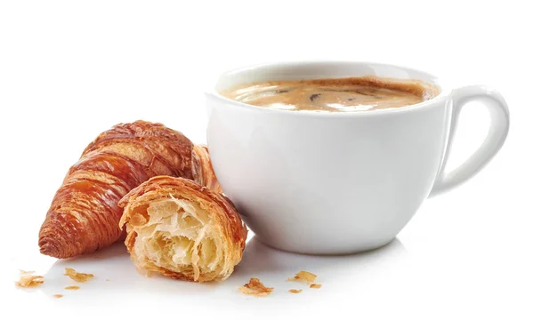 Kopje koffie en croissants — Stockfoto