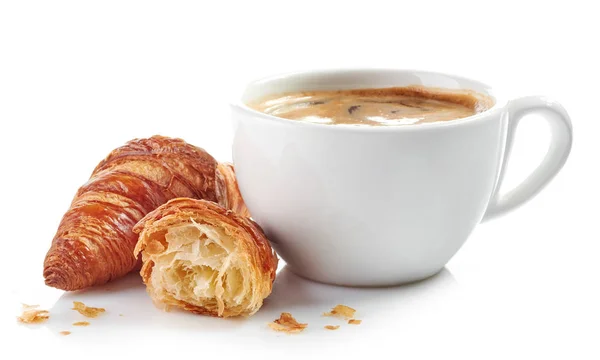 Tasse Kaffee und Croissants — Stockfoto