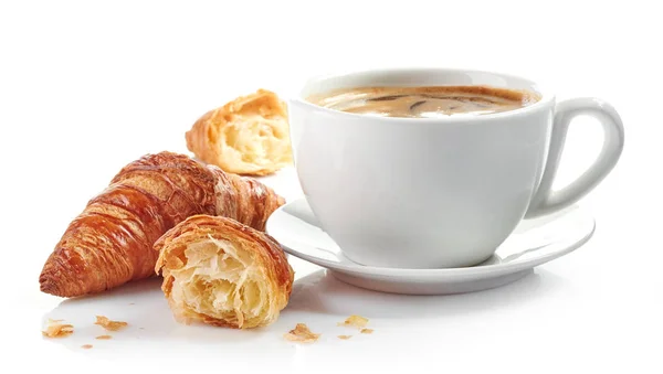 Kopje koffie en croissants — Stockfoto