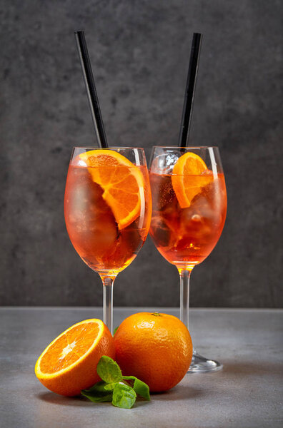 Glass of aperol spritz cocktail