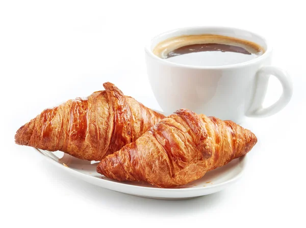 Verse croissants en koffiekopje — Stockfoto