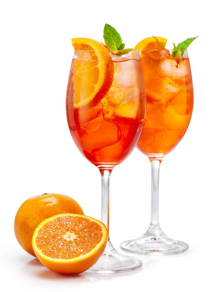 two glasses of aperol spritz cocktail