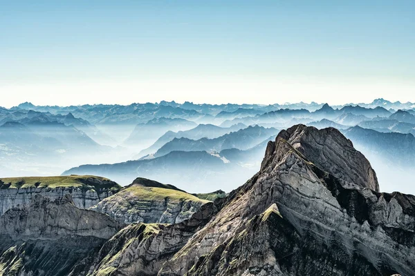 Mountain view from Mount Saentis, Switzerland, Swiss Alps . — стоковое фото