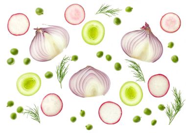 Kompozisyon çeşitli dilimlenmiş sebze