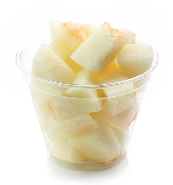 Fresh melon pieces salad in plastic cup — Stock Photo, Image