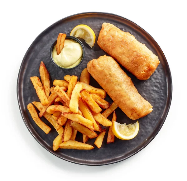 Lemezt a Fish and chips — Stock Fotó