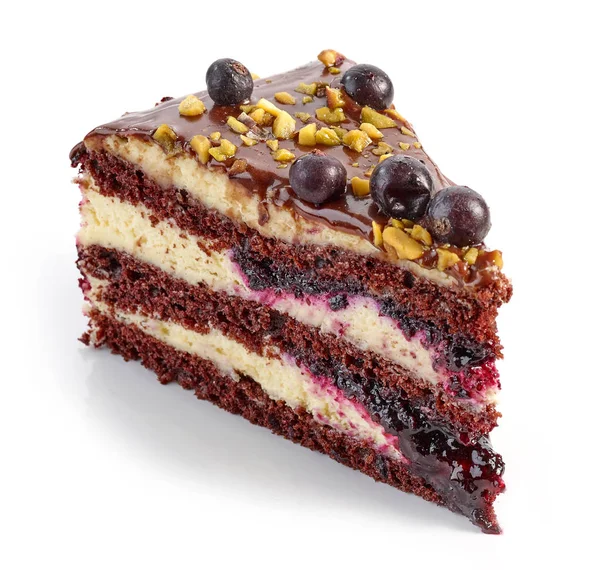 Egy darab csokoládé és feketeribizli torta — Stock Fotó
