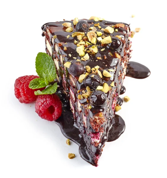 Piece of chocolate and blackcurrant cake — Stock Photo, Image