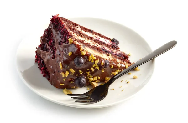Morceau de gâteau au chocolat et cassis — Photo