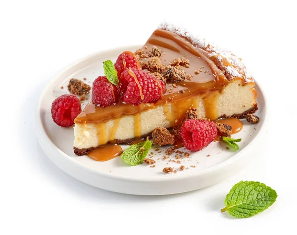 Stuk van karamel cheesecake — Stockfoto
