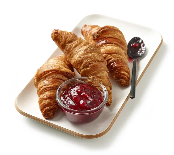 Plate of freshly baked croissants — Stock Photo, Image